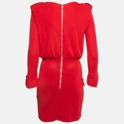 Pre Owned Balmain Red Jersey Button Embellished Mini Dress M