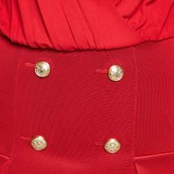 Pre Owned Balmain Red Jersey Button Embellished Mini Dress M