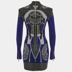 Balmain Blue/Multicolor Studded Mini Bodycon Dress M