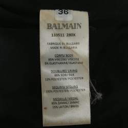 Pre Owned Balmain Silver Sequin Metal Detail V-Neck Mini Dress S