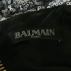 Pre Owned Balmain Silver Sequin Metal Detail V-Neck Mini Dress S