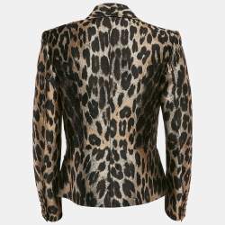 Balmain Brown Leopard Pattern Jacquard Button Detail Blazer M