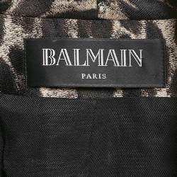 Balmain Brown Leopard Pattern Jacquard Button Detail Blazer M