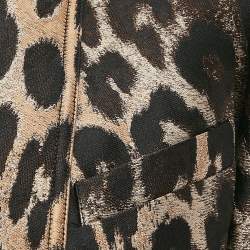 Balmain Brown Leopard Pattern Jacquard Button Detail Blazer M