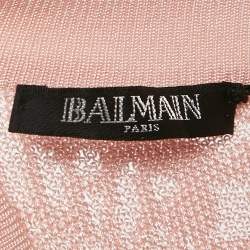 Pre Owned Balmain Pink Patterned Knit Full Sleeve V-Neck Mini Dress M