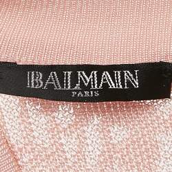 Pre Owned Balmain Pink Patterned Knit Full Sleeve V-Neck Mini Dress M