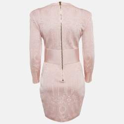 Pre Owned Balmain Pink Patterned Knit Full Sleeve V-Neck Mini Dress M