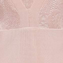 Pre Owned Balmain Pink Patterned Knit Full Sleeve V-Neck Mini Dress M