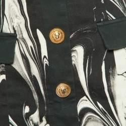 Balmain Monochrome Marble Print Cotton Button Detail Mini Skirt S