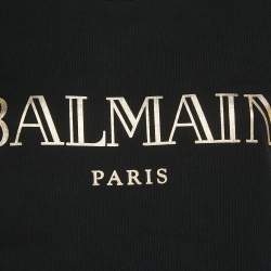 Balmain Black Logo Print Cotton Knit Button Detail Sleeveless Top S