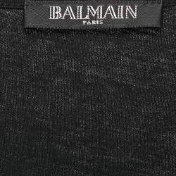 Balmain Black Logo Print Cotton Knit Button Detail Sleeveless Top S