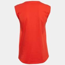 Balmain Red Logo Print Cotton Knit Button Front Sleeveless S