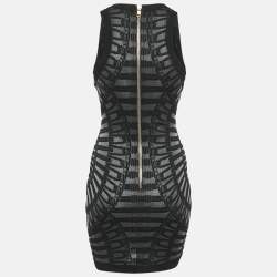 Pre Owned Balmain Black Patterned Knit Sleeveless Mini Bodycon Dress S