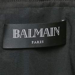 Balmain Multicolor Houndstooth Cotton Blend Eyelet Detail Open Front Jacket S