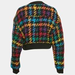 Balmain Multicolor Houndstooth Cotton Blend Eyelet Detail Open Front Jacket S