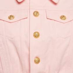 Pre Owned Balmain Pink Denim Buttoned Detailed Cropped Jacket S