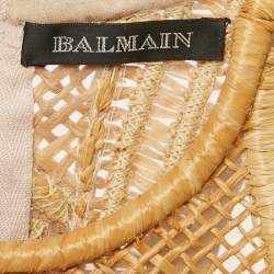 Balmain Brown Straw and Silk Sleeveless Crop Top M