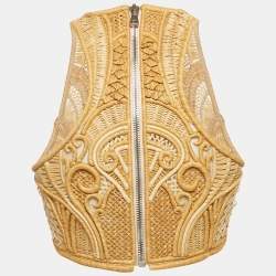 Balmain Brown Straw and Silk Sleeveless Crop Top M
