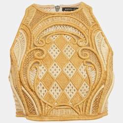 Balmain Brown Straw and Silk Sleeveless Crop Top M
