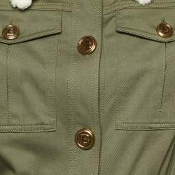 Pre Owned Balmain Blue Green Shearling Trim Cotton Structured Shoulder Jacket M