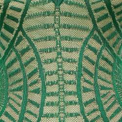 Pre Owned Balmain Green Patterned Knit Sleeveless Lace-Up Bodycon Dress S