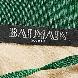 Pre Owned Balmain Green Patterned Knit Sleeveless Lace-Up Bodycon Dress S