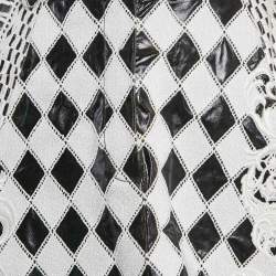 Pre Owned Balmain Black/White Crystal Embellished Wool and Leather Blazer and Skirt S