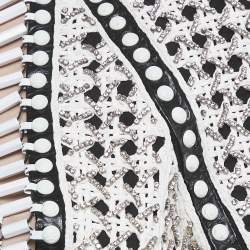 Pre Owned Balmain Black/White Crystal Embellished Wool and Leather Blazer and Skirt S