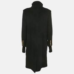 Balmain Black Wool Felt High Neck Coat M