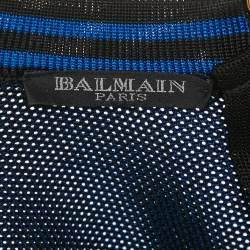 Balmain Black/Blue Leopard Knit Lace-Up Mini Dress S