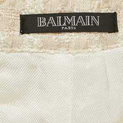 Balmain Off-White Tweed Gold Tone Button Detail Shorts M