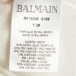 Balmain Off-White Tweed Gold Tone Button Detail Shorts M