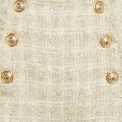Balmain Off-White Tweed Gold Tone Button Detail Shorts M