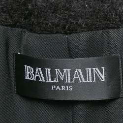 Balmain Black Shearling Double Breasted Long Coat L