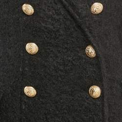 Balmain Black Shearling Double Breasted Long Coat L