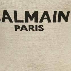 Balmain Beige Linen Blend Knit Round Neck Bodysuit S