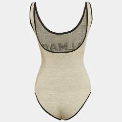 Balmain Beige Linen Blend Knit Round Neck Bodysuit S