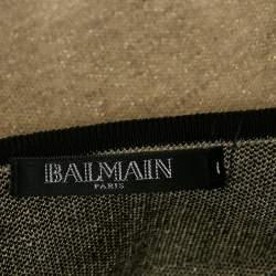 Balmain Beige Linen Blend Knit Round Neck Bodysuit S