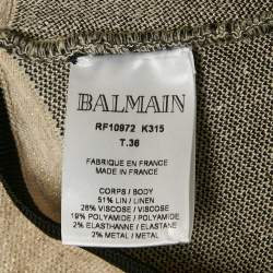 Balmain Beige Linen Blend Knit Round Neck Bodysuit S