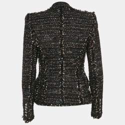 Balmain Black/Multicolor Tinsel Tweed Applique Detail Open Front Blazer S