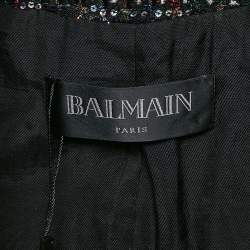 Balmain Black/Multicolor Tinsel Tweed Applique Detail Open Front Blazer S