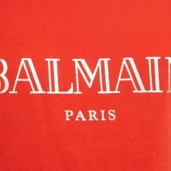 Balmain Orange Logo Print Jersey Button Detail Sleeveless T-Shirt S