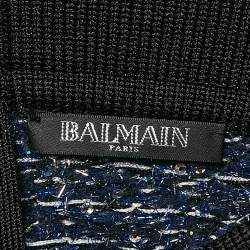 Pre Owned Balmain Blue Metallic Tweed Sequin Embellished Mini Skirt M