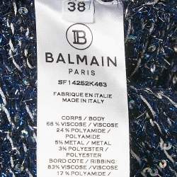 Pre Owned Balmain Blue Metallic Tweed Sequin Embellished Mini Skirt M