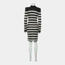 Balmain Black White Viscose Polyester Striped Knit Sequin Dress FR Women 38