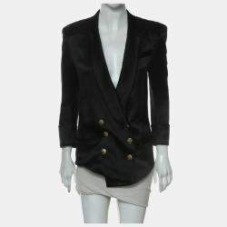 Balmain Black Double-Breasted Blazer With Quilted Shoulder FR 36