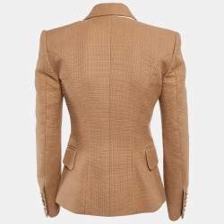 Pre Owned Balmain Brown Basket Weave Cotton Double Breasted Jacket S