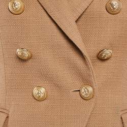 Pre Owned Balmain Brown Basket Weave Cotton Double Breasted Jacket S