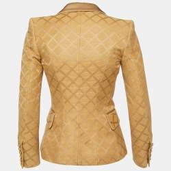 Balmain Beige Diamond Pattern Cotton & Silk Tailored Blazer S