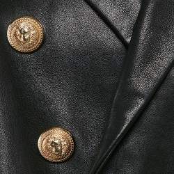 Balmain Black Leather Double Breasted Button Detail Jacket M